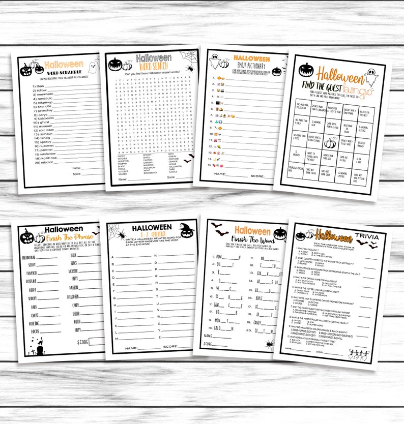 Halloween Party Games Bundle, 15 Scary Games Set, Trivia , Scattergories, Word Search,Printable or Virtual Games Pack, Instant Download image 3