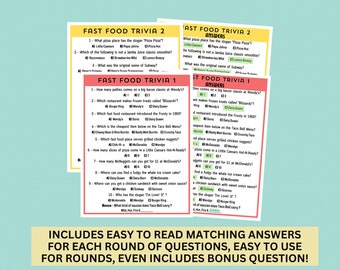 Pub Trivia Food Game Bundle Printable Fast Food Trivia Emoji