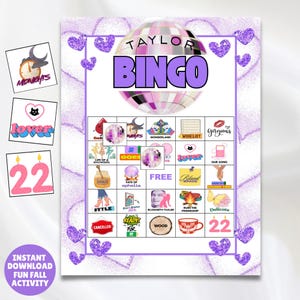 Popstjärne-bingokort | Taylor-bingospel | Utskrivbart musikbingoset | Taylor-låtar, spellista, bingo för flickor, pyjamasaktivitet