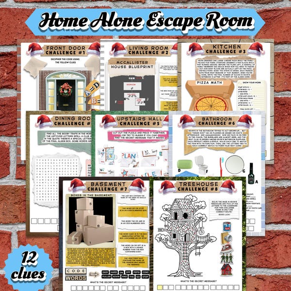 Home All Alone Escape Room Printable | Christmas Party Game | Holiday Logic Puzzles | Family Fun Kids & Adult Activity
