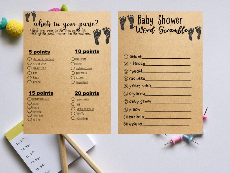 Baby Shower Games Set 10 Game Card Bundle Kraft Paper Baby Etsy