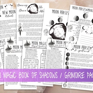 Moon Magic Book Of Shadows Pages, Witch Supplies Tools Reference Pages, Basic Witchcraft Grimoire Printable Pages, Moon Rituals Phases