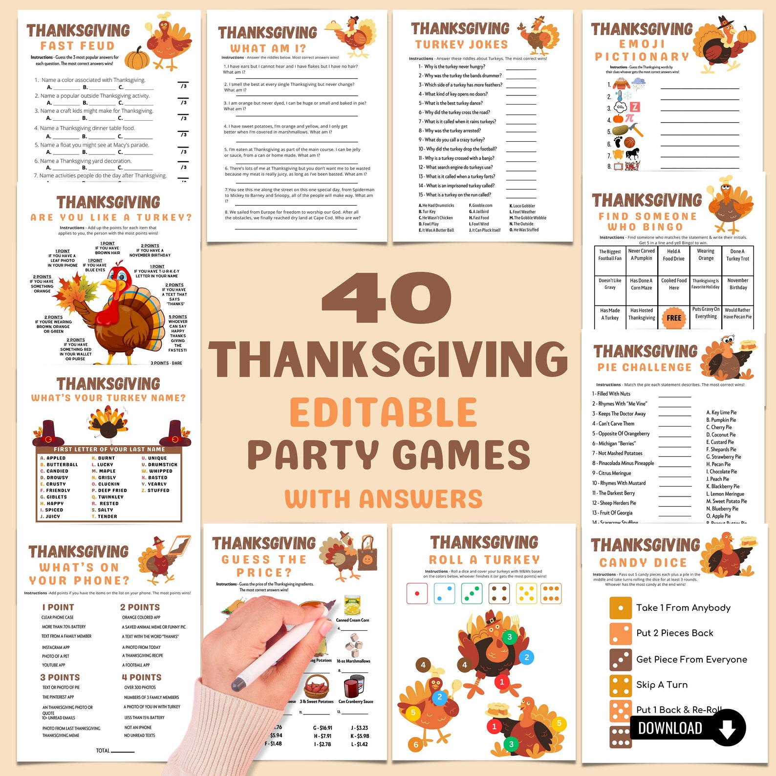Thanksgiving Games | Editable Thanksgiving Party Games | Thanksgiving ...