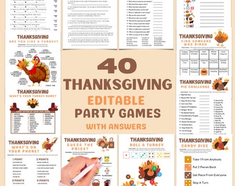 Printable Thanksgiving Games Party Games | Editable Dinner Games for Adults Kids | Friendsgiving Activity Bundle