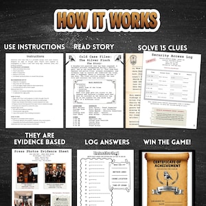 Detective escape room printable cold case mystery game for teens & adults logic puzzle game night activity with 15  clues or puzzles, instructions, answers and certificate for win, great for ages 12 and up.
