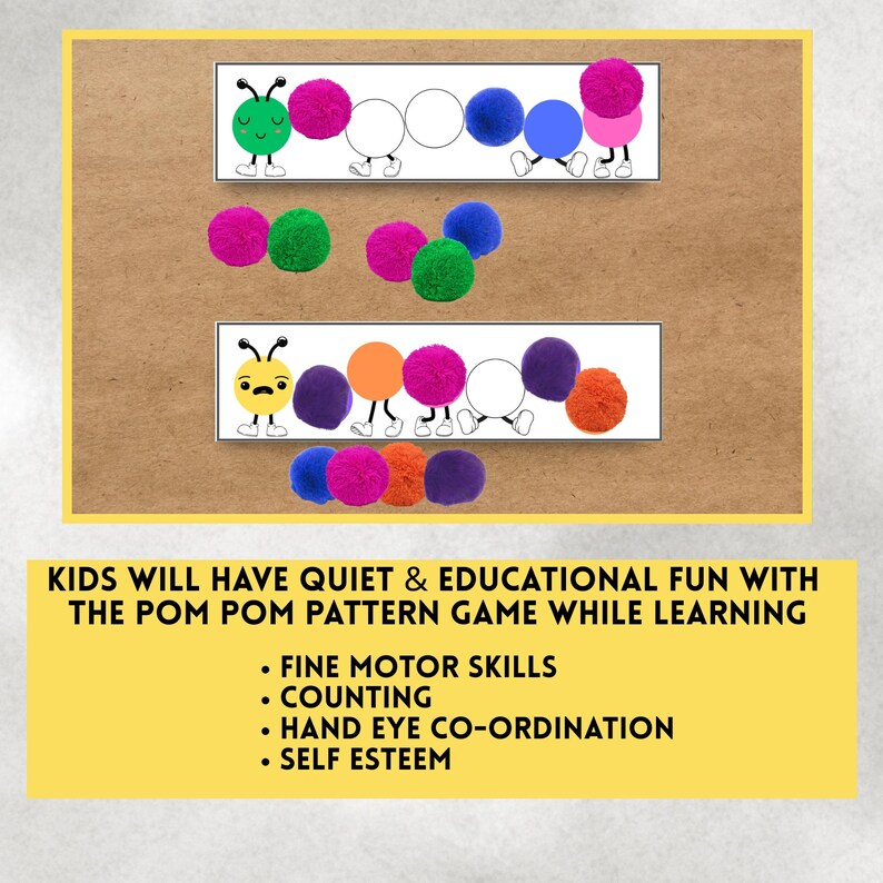 Pom Patterns Caterpillar Activity Cards | Quiet Time Toddler Craft Game ...
