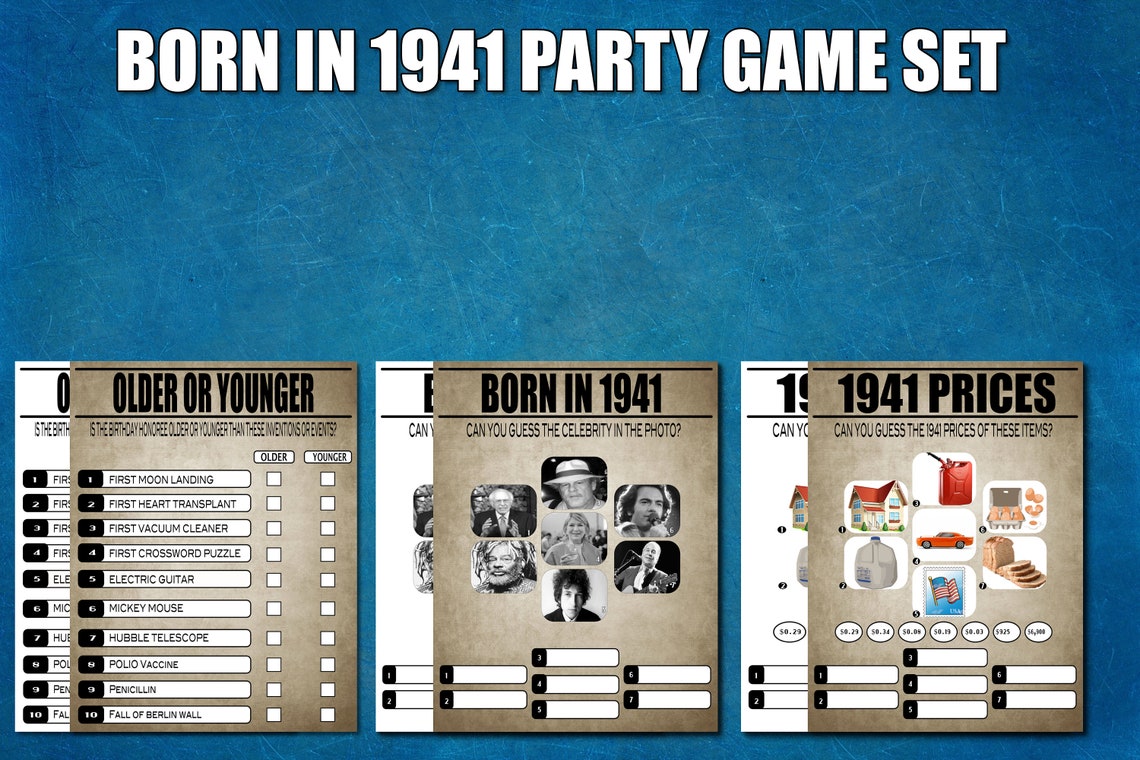 80th Birthday Party Games 1941 Birthday Games 1940s Trivia Etsy