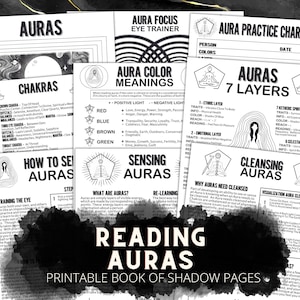 Páginas del Libro de las Auras de las Sombras / Hojas de referencia de suministros de brujas / Cómo ver las auras / Lectura de las páginas del Grimorio de las Auras