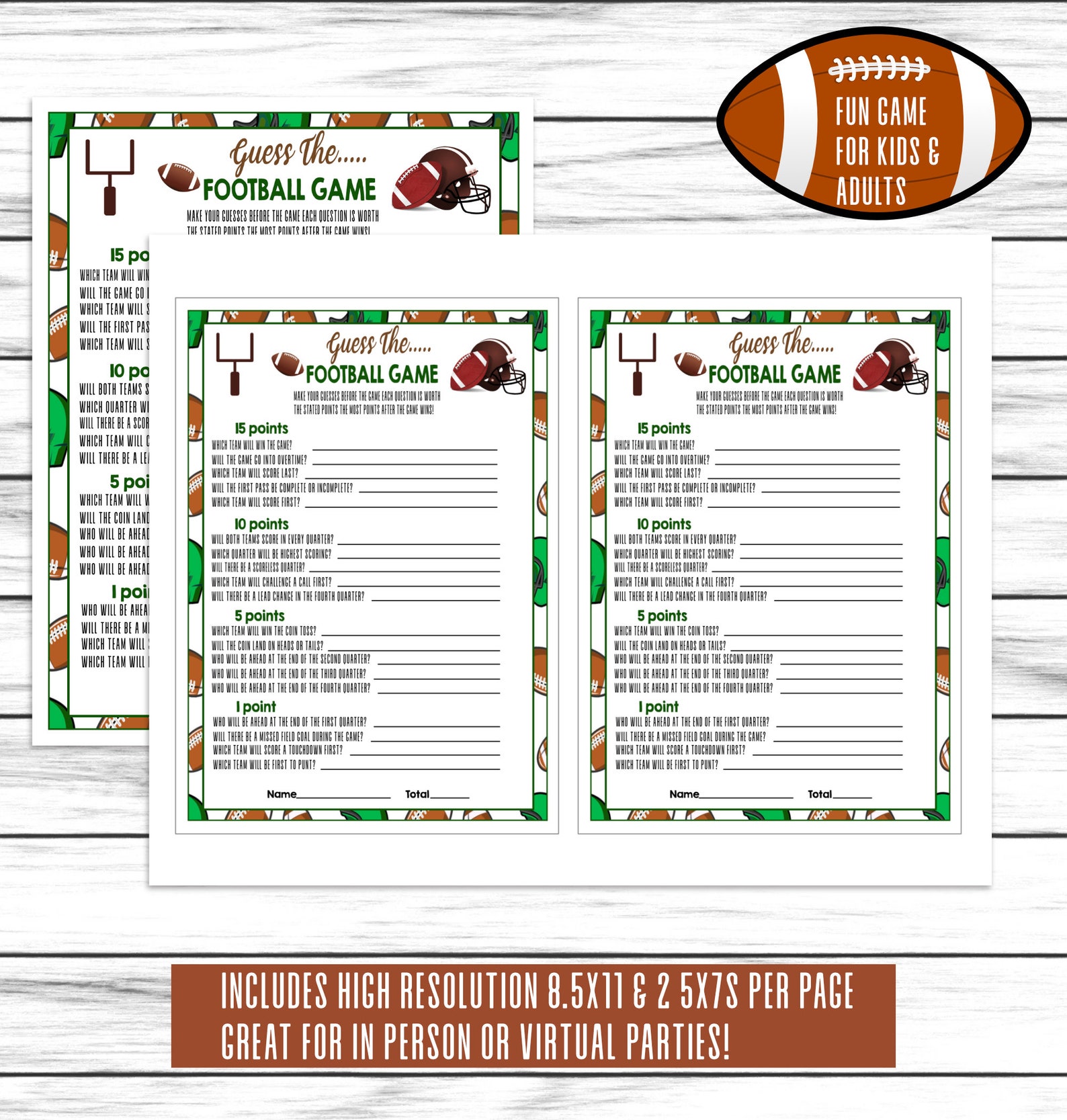 Football Guessing Game Printable or Virtual Football Party Etsy