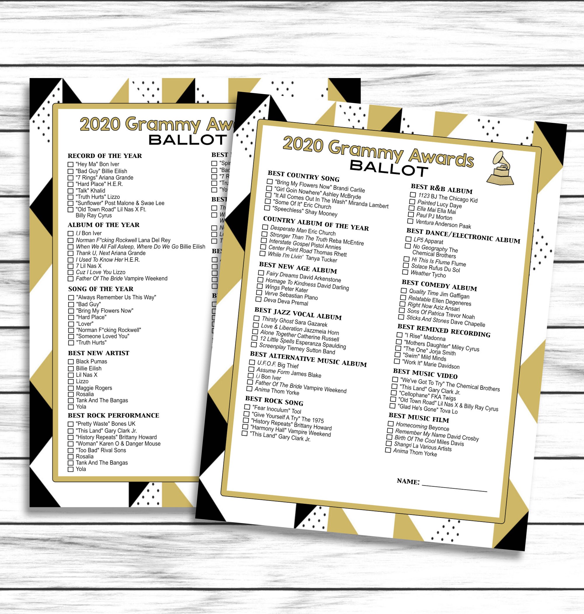 2020 grammys ballot game grammys game grammys party game etsy