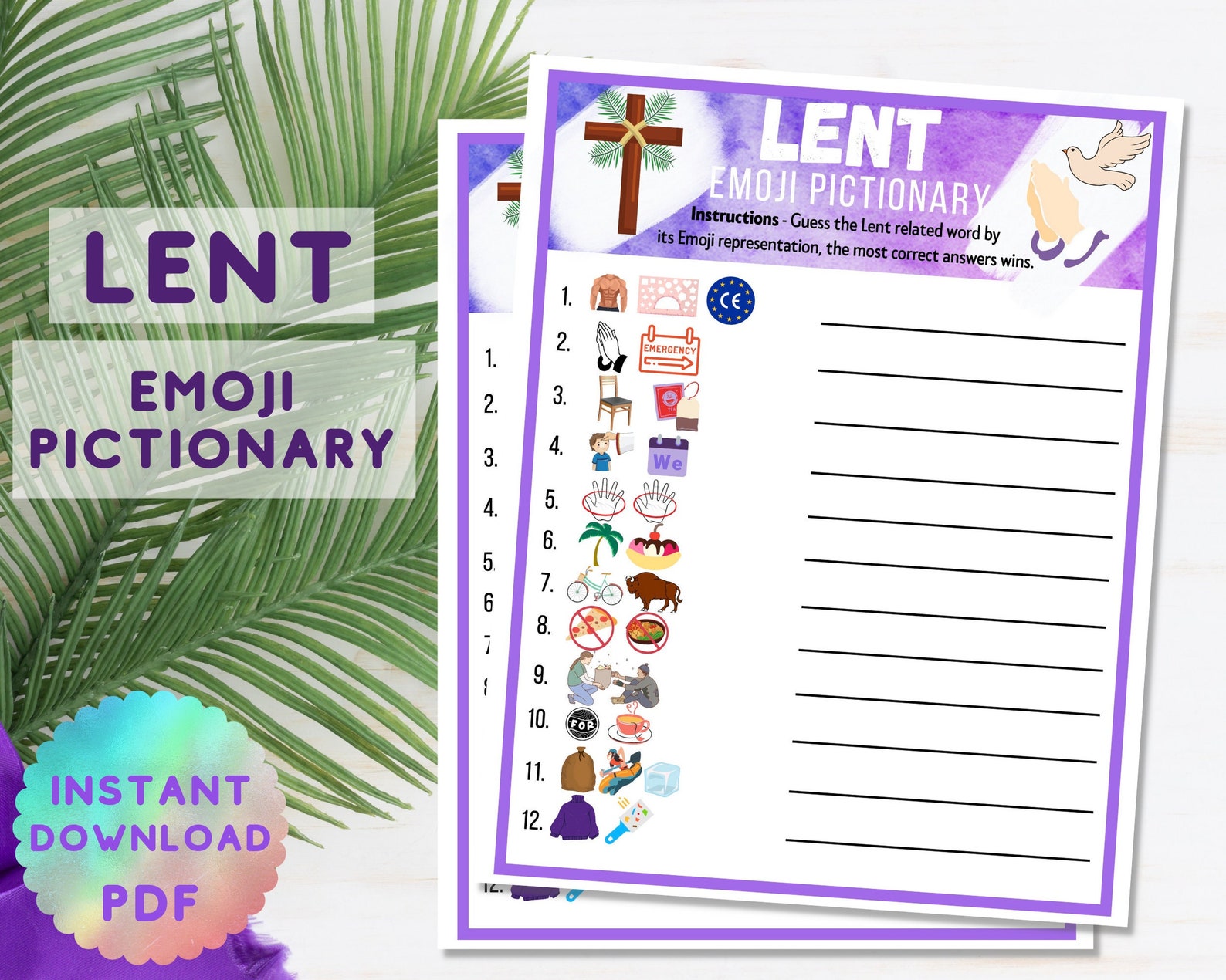 Lent Printable Kids Emoji Pictionary Game, Adult Lenten Party Game ...