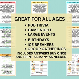 Pub Trivia Food Game Bundle | Printable Fast Food Trivia & Emoji ...