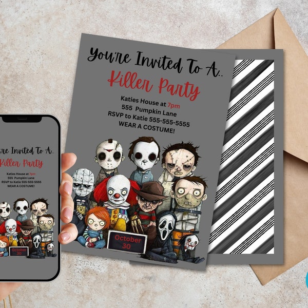 Halloween Party Invitation Template, Editable DIY E-Vite, Horror Movie Costume Party Invite For Teens,Adults, Phone Invite, Instant Download