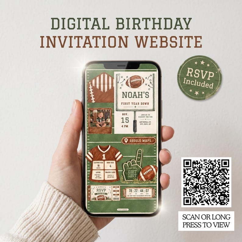 Pay First Signage Football 1st Birthday Invitation Phone Website, Editable Canva Evite ...