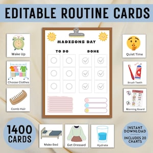 Cartes de routine quotidienne | Calendrier visuel modifiable | Tableaux des routines du rythme quotidien pour les tout-petits | Modèle modifiable Montessori préscolaire PEC