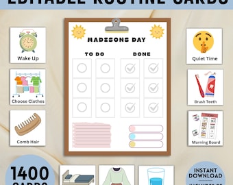 Daily Routine Cards Editable Visual Schedule | Daily Rhythm Toddler Kids Routine Charts | Montessori Preschool PEC Editable Template