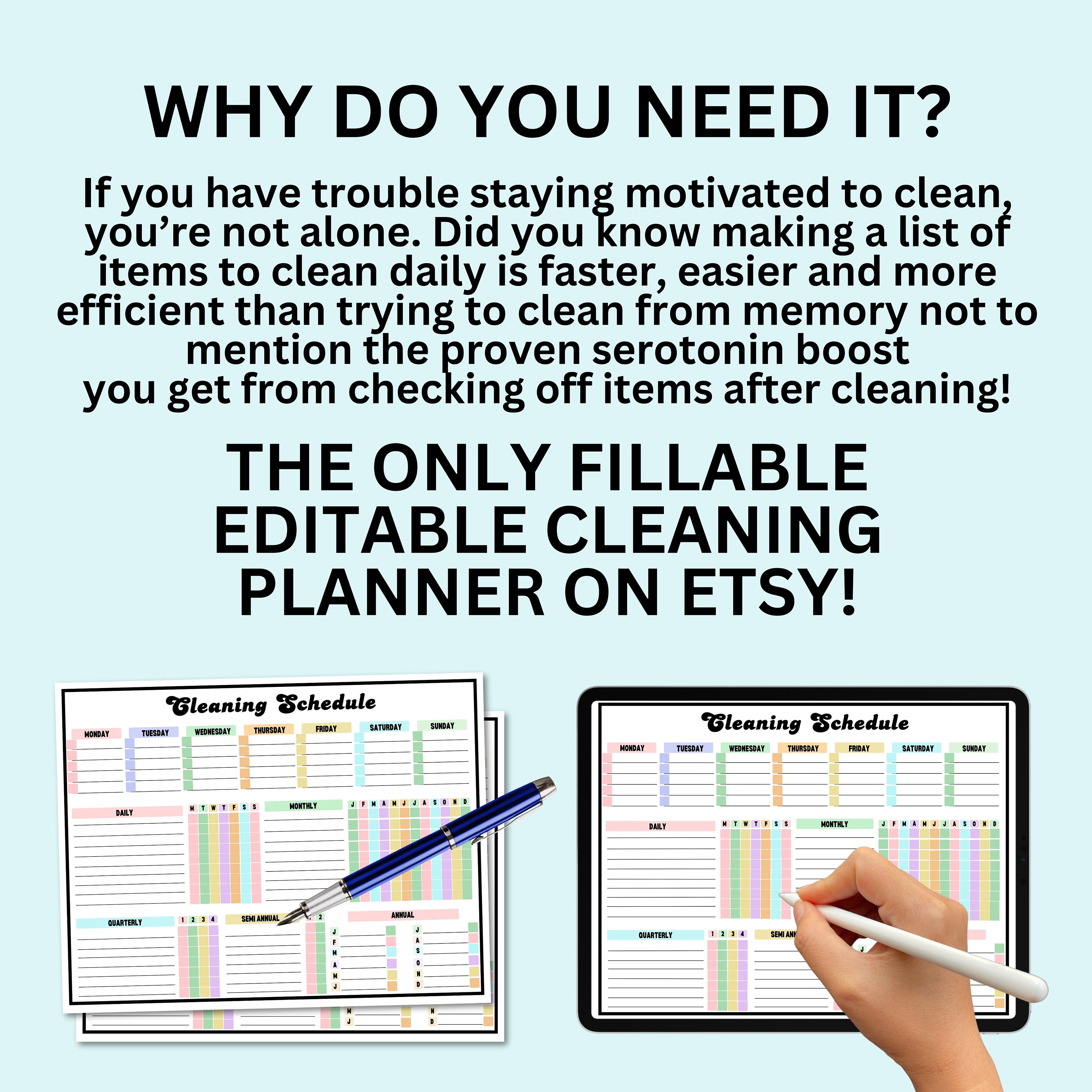 Editable Printable Weekly Cleaning Schedule | House Cleaning Planner ...