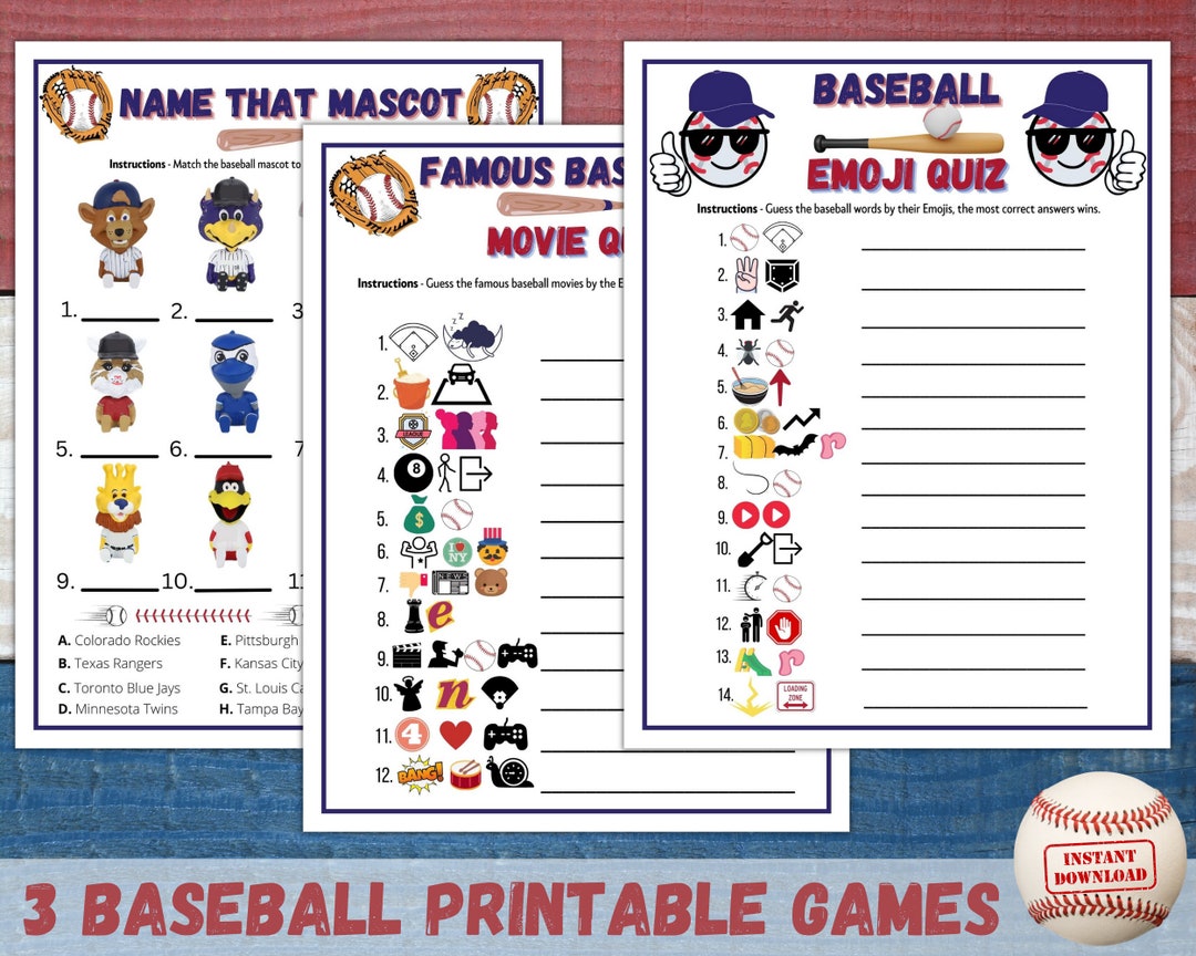 Printable Baseball Team Party Games Bundle World Series MLB Quizzes
