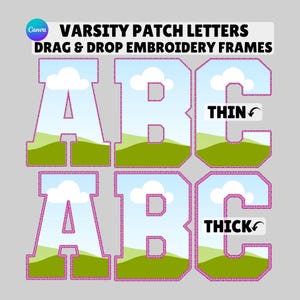 Embroidery Outline Varsity Patch Alphabet Canva Frame Letters | Varsity Stitch Drag & Drop Letters Template | Custom DIY A-Z Designs Pngs