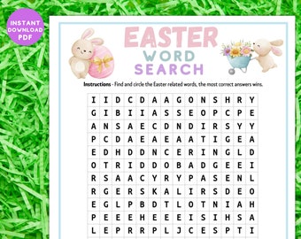 Jeu de recherche de mots de Pâques imprimable | Activité Enfants Adultes | Idée de fête de travail en classe | Jeu-questionnaire sur le dîner de Pâques en famille