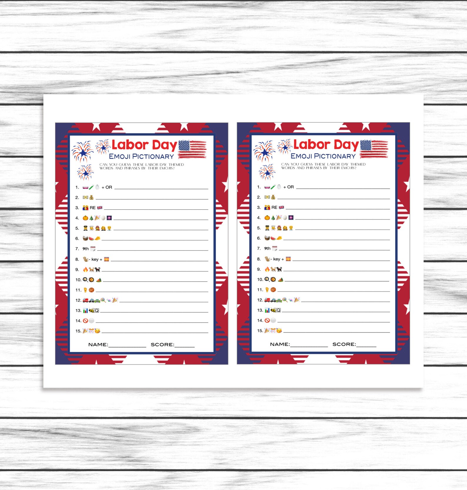 Labor Day Emoji Game Emoji Pictionary Party Game Emoji Etsy