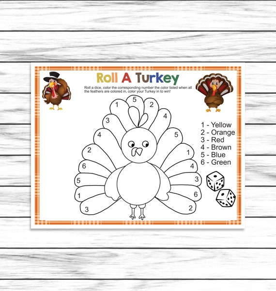 Thanksgiving Dice Coloring Turkey Game Printable or Virtual