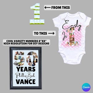 Editable Number Photo Collage Template for Canva | Drag and Drop ...