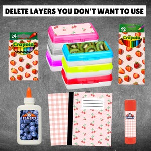 Drag and drop canva school supplies photo mockup template great for listings or displays easy to use with free or pro canva account simply sign in, drag and drop your own designs easily delete any items you don't need in layers and download and share to social media or for your etsy listings. Includes school glue, glue stick, composition book, crayons, colored pencils, and pencil case.
