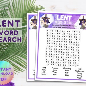 Printable Lent Word Search, Kids Lenten Party Game, Lent Word Activity, Catholic, Christian, Easter Quiz For Adults & Children