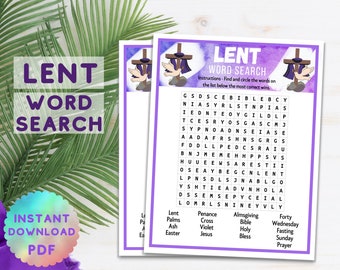 Recherche de mots de carême imprimable, jeu de fête de carême pour enfants, activité de mot de carême, catholique, chrétien, quiz de Pâques pour adultes et enfants