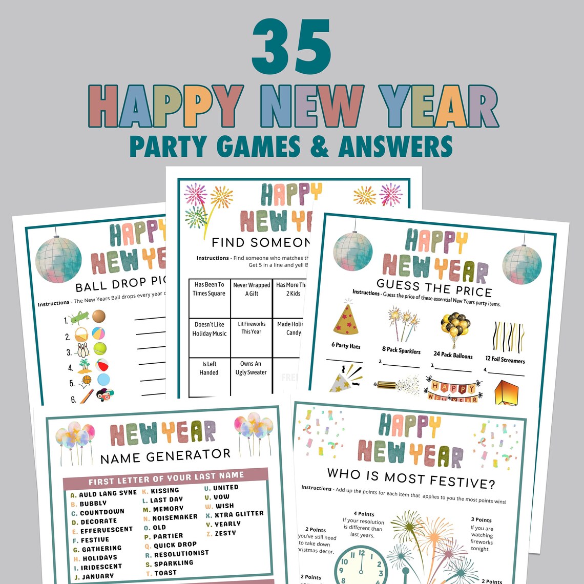 Happy New Year's Game Bundle| Printable Family Games | Virtual Party ...