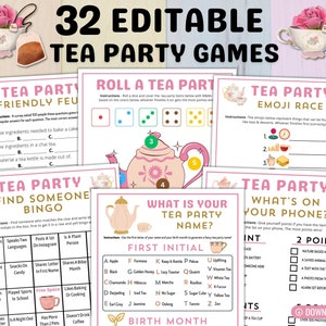 Printable Tea Party Games Adults Kids Toddler | Editable High Tea Quiz Activity Bundle | Bridal Baby Shower Birthday Tea Party Idea