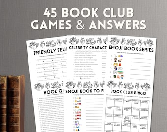 Book Club Meeting Printable Games And Answers | Reading Party Trivia Games Book Club Ideas Adults Kids | Icebreakers Emoji Quiz Bingo Bundle