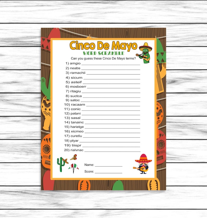 Cinco De Mayo Word Scramble Party Game Word Game For ...