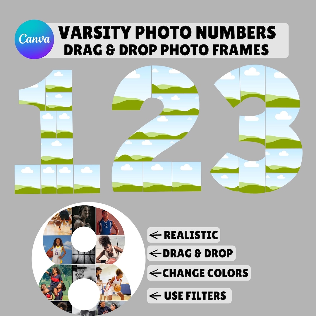 Editable Number Photo Collage Template for Canva | Drag and Drop ...