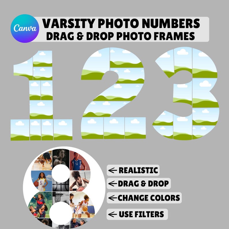 Editable Number Photo Collage Template for Canva | Drag and Drop ...