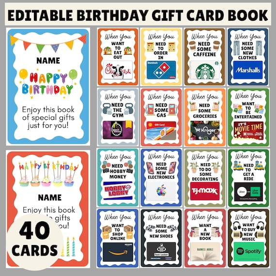 Editable Birthday Gift Card Book Template | Customize DIY Printable Last Minute Adult Bday Gift Card Holder | Edit And Print Canva Template