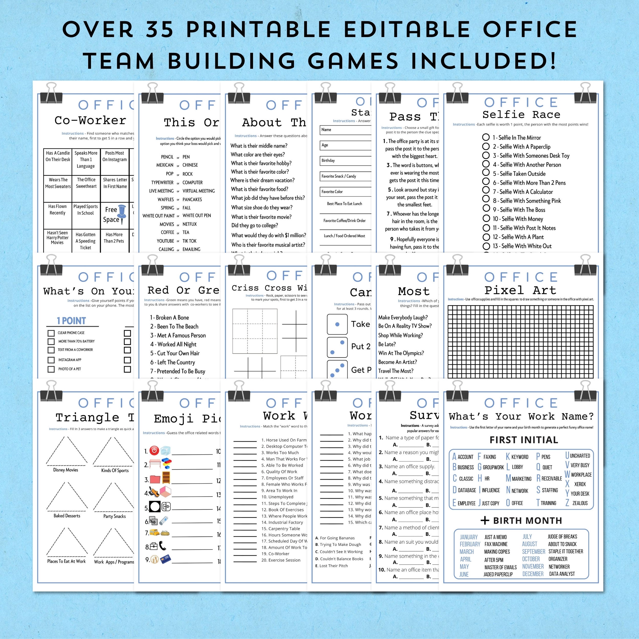 Paperwork Activity Office Party Mega Editable Bundle Printable Games for Employee ...