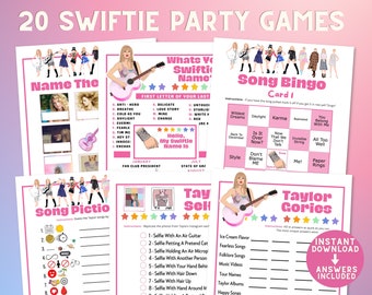 Mega Bundle imprimable de jeux de société pour fans de Swiftie | Activités de concert de Taylor | Ensemble de bingo Trivia Song