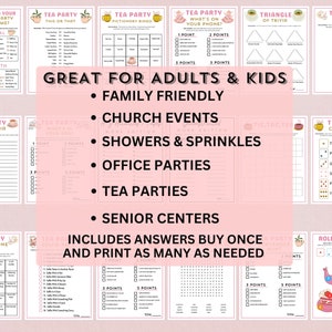 Printable Tea Party Games Adults Kids Toddler | Editable High Tea Quiz ...