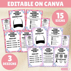 Modelo de chapéu de caminhoneiro moderno para bar no Canva | Design editável para impressão, lista de preços, instruções de pagamento, cartões de agradecimento e placas