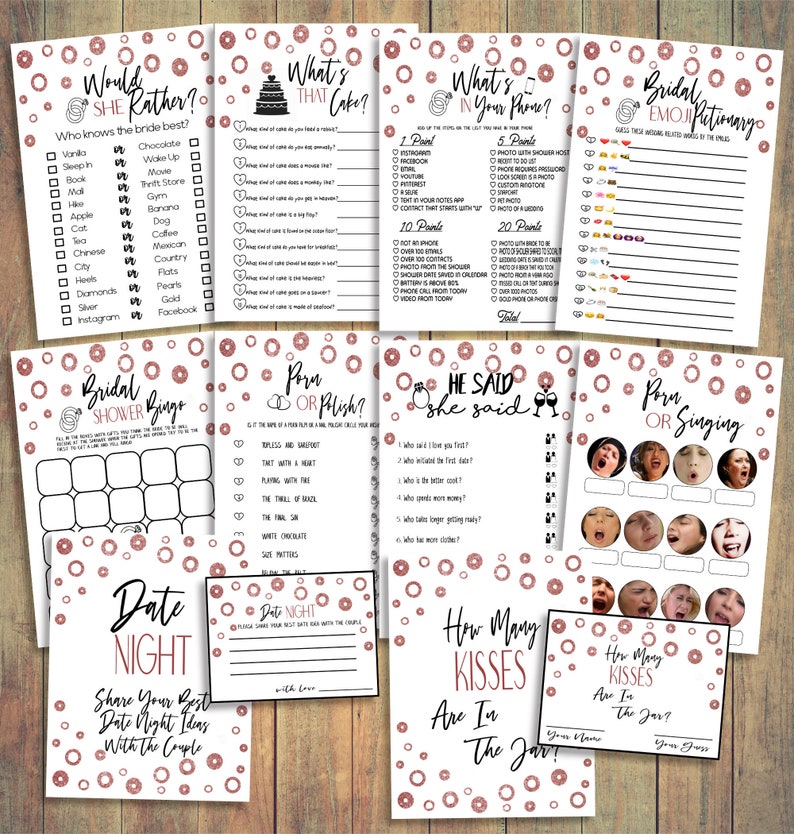 Bridal shower game Idea Instant Download Bridal Shower Games Rose Gold Wedding Shower Games Bridal Shower Games Bundle Printable
