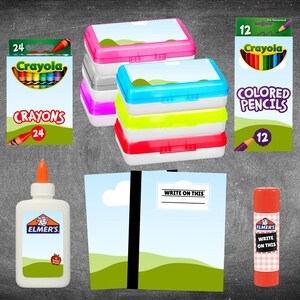 Drag and drop canva school supplies photo mockup template great for listings or displays easy to use with free or pro canva account simply sign in, drag and drop your own designs easily delete any items you don't need in layers and download and share to social media or for your etsy listings. Includes school glue, glue stick, composition book, crayons, colored pencils, and pencil case.