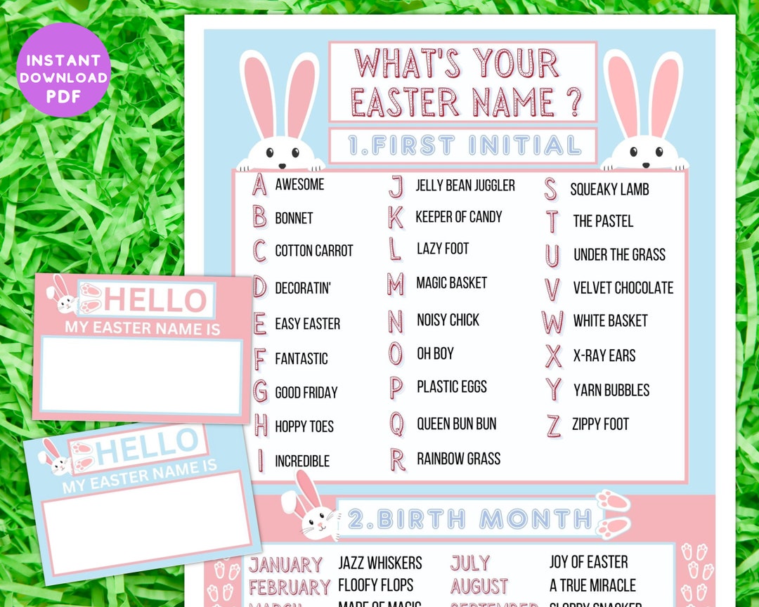 Easter Printable Name Tag Game Activity for Kids & Adults Fun Family