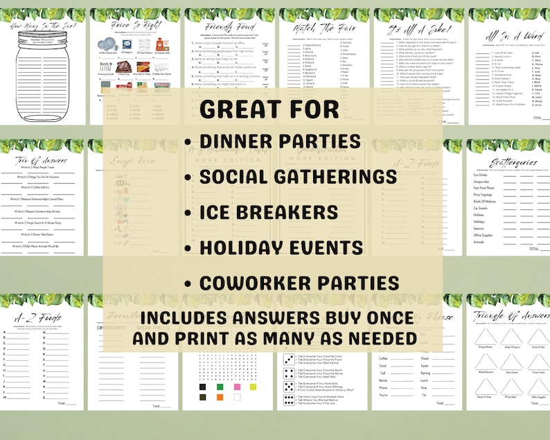 Printable Dinner Party Games | Dinner Games Bundle | Dinner Table Group ...