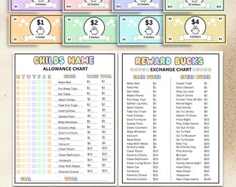Editable Rewards Chart Play Money | Pretend Chores Cash For Moms | Printable Kids Allowance Behavior System