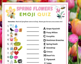 Anecdotes sur les emoji fleurs printanières | Jeu printanier imprimable | Activités printanières pour adultes et enfants | Quiz printanier amusant en classe