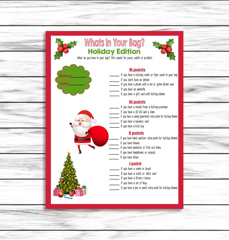 Christmas Game Whats In Your Bag Purse Wallet Christmas Etsy