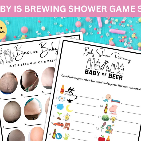 Printable Baby Shower Beer Themed Pictionary Trivia Quiz | Icebreaker Brewery Games | Co-ed Sprinkle Activity | Baby Is Brewing Games |