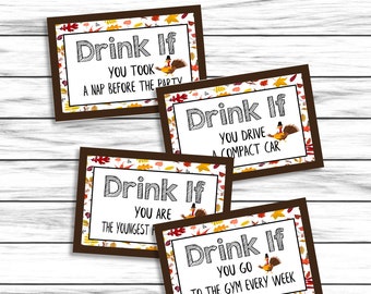 Thanksgiving Game, Drinking Game, Drink If Thanksgiving Game, Thanksgiving Party Game, Fall Party Game, DIY Printable Game, Drinking Cards